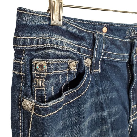 Miss Me Womens Size 30 Jeans Fleur De Lis Flower Embellished Stretch Boot 33x32 - Picture 12 of 15